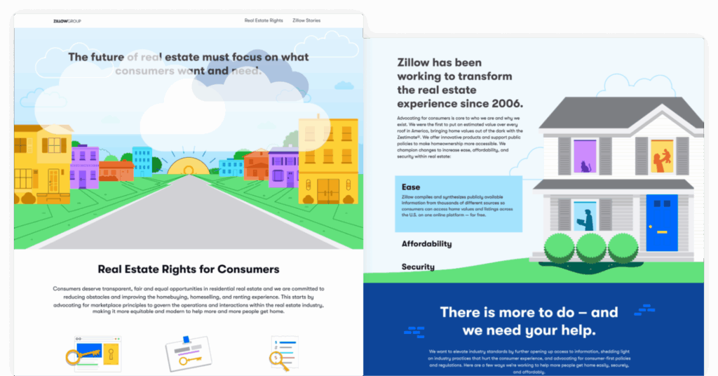 Two web images of Zillow advocacy site